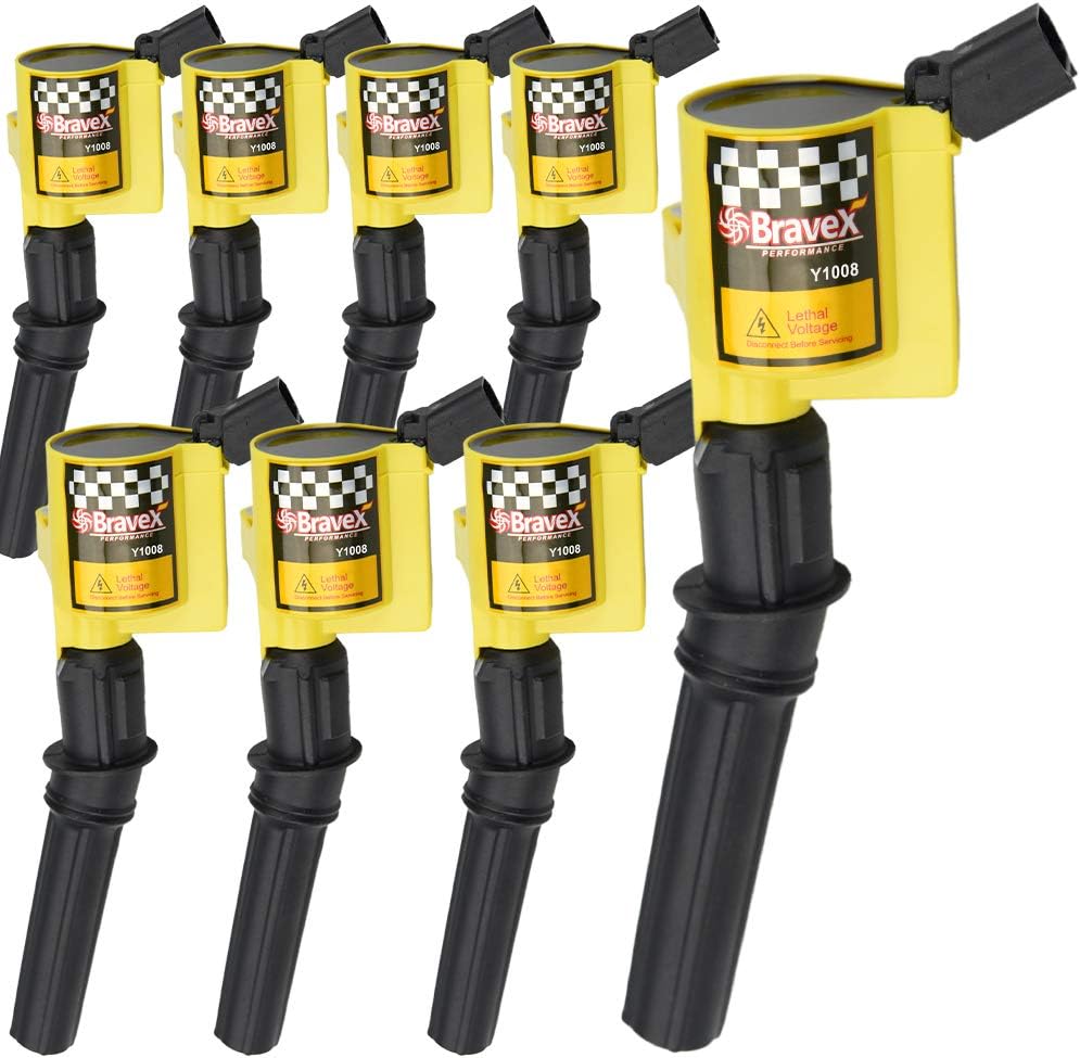 High Performance Ignition Coil 8 Pack --Upgrade 15% More Energy For Ford F-150 F-250 F-350 4.6L 5.4L V8 CROWN VICTORIA EXPEDITION MUSTANG LINCOLN MERCURY Compatible & DG508 DG457 DG472 DG491 (YELLOW) Pack of 2