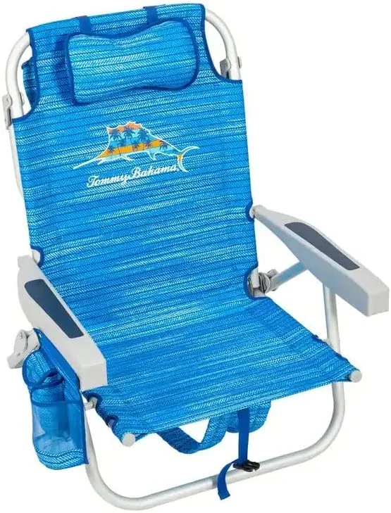 Tommy Bahama Backpack Beach Chair-New 2022 Designs-5-Position Classic Lay Flat-Insulated Cooler Towel Bar-Storage Pouch Sailfish and Palms