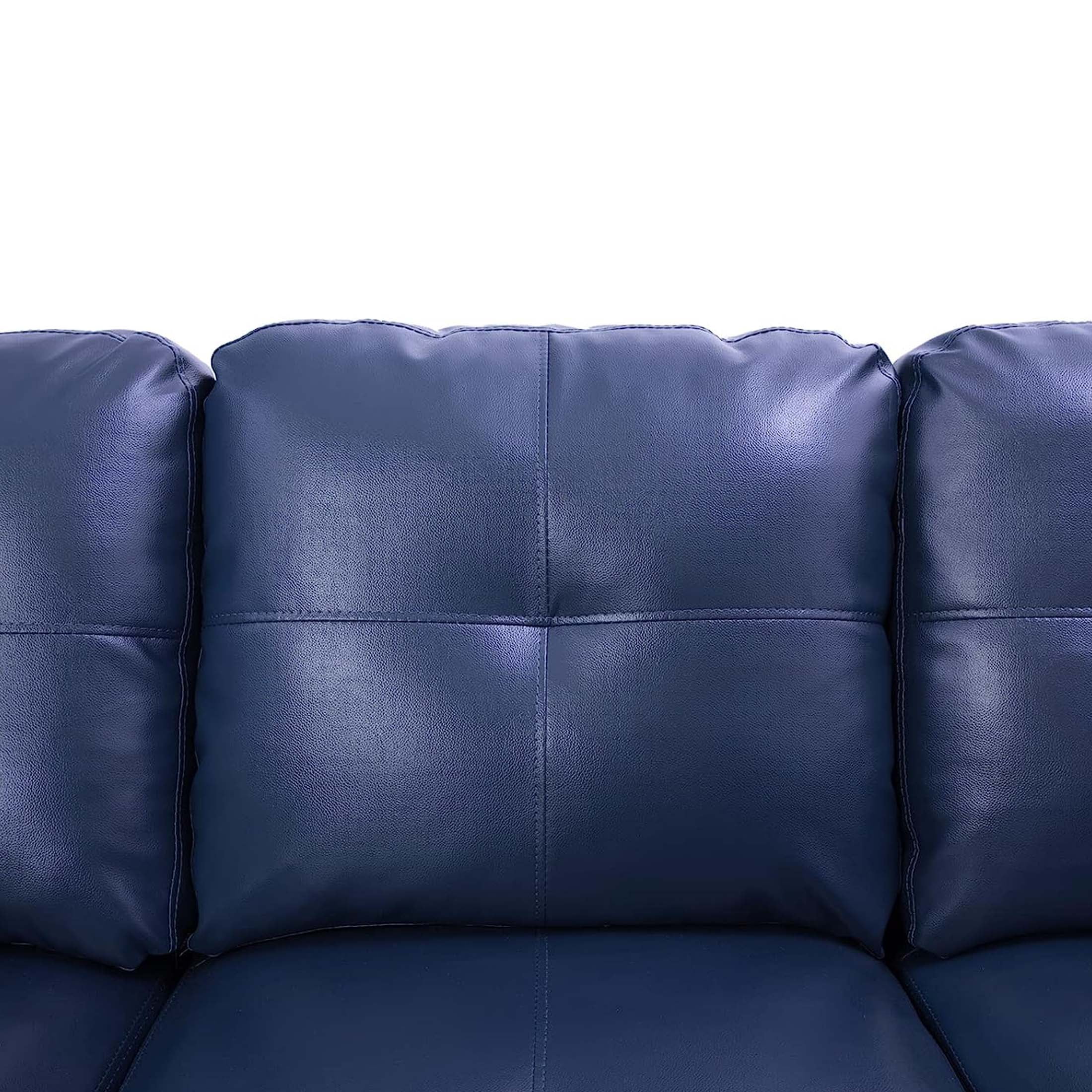 Momspeace Living Room Sectional Couch with Storage Ottoman, Modern PU Leather L-Shaped Sofa Couch Set - Blue