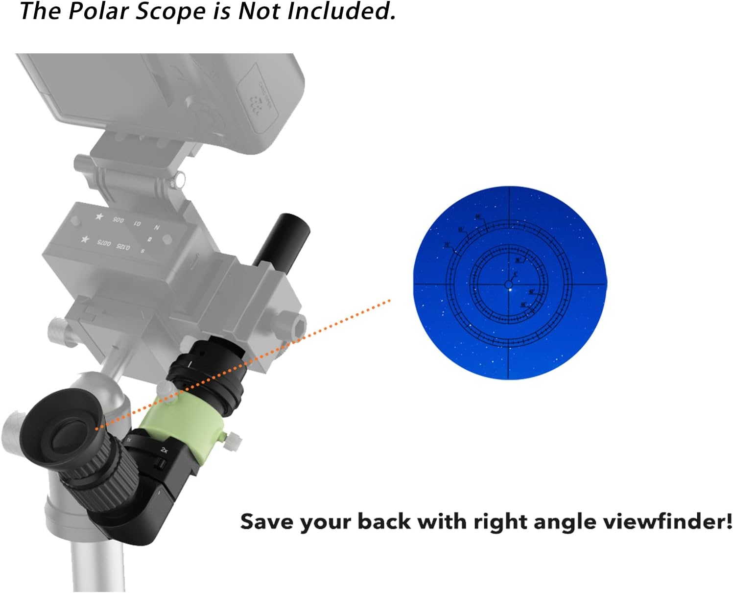 Right Angle Viewfinder with Adapter for Polar Scope, Built-in Diopter and 360&deg;Rotating with 1X - 2X Magnification for A Comfortable View When Doing Polar Alignment
