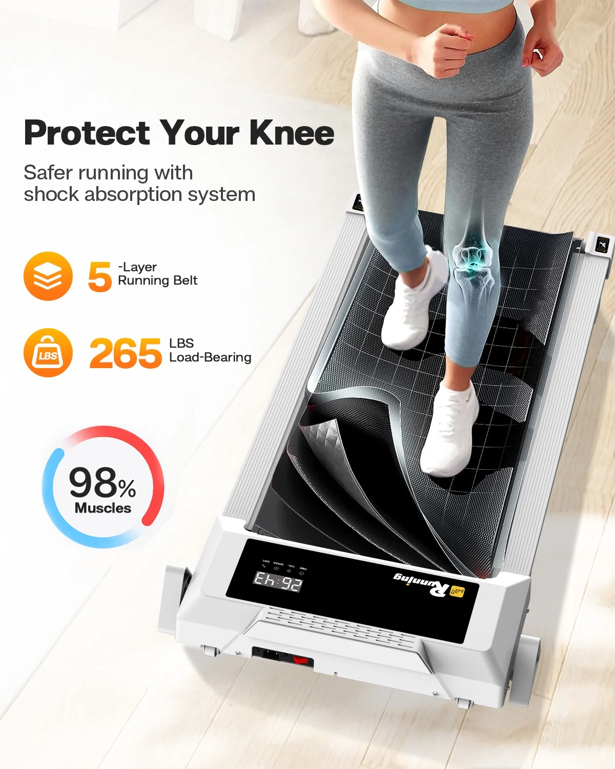 FYC Under Desk Treadmill 2.5HP Electric Walking Pad with Incline/Remote/LED Display, 265LBS Capacity Compact Running Walking Jogging Machine for Home Office Use Installation Free, White