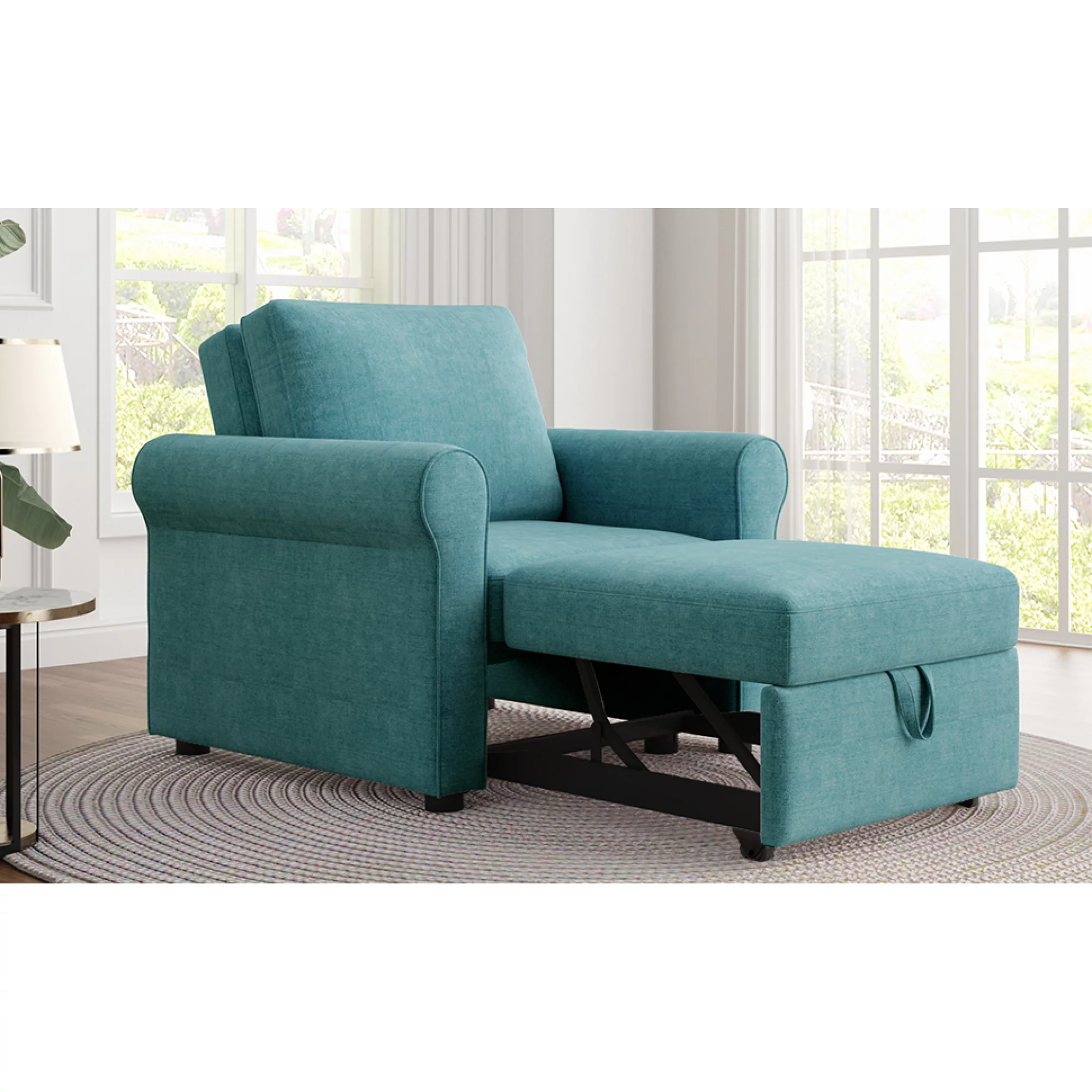 Modern Style 3-in-1 Sofa Bed Chair, Teal, Convertible Sleeper Chair Bed, Metal Frame, High Density Foam - Curated Treasures Market