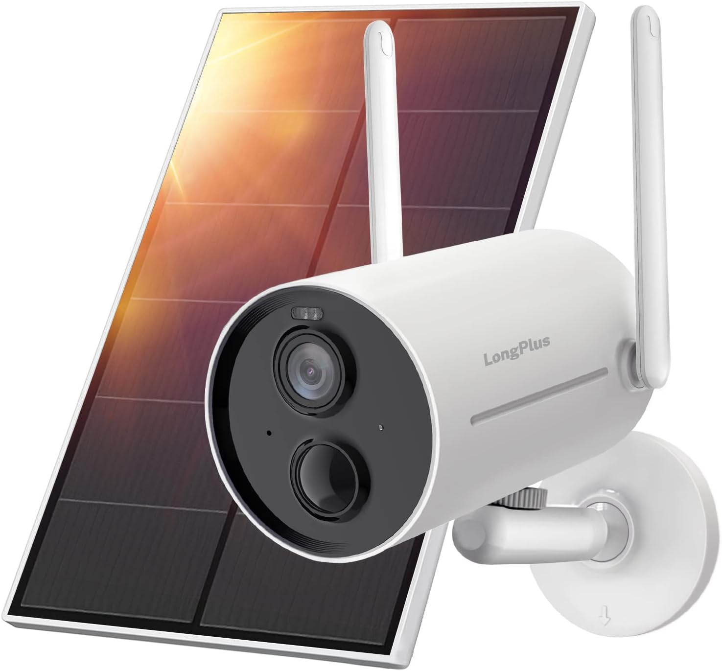 LongPlus Solar Security Cameras Wireless Outdoor, Solar Powered Wireless Cameras for Home Security, WiFi Surveillance Camera with Motion Detection,Color Night Vision,2-Way Audio, Spotlight,Alarm IP66