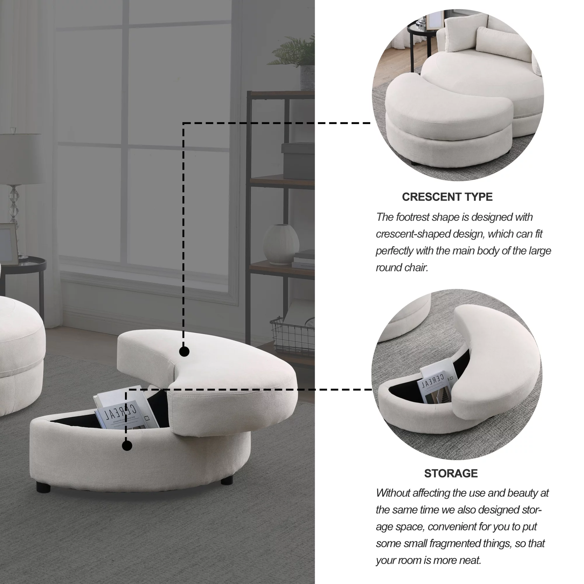 [Video] Welike Swivel Accent Barrel Modern Sofa Lounge Club Big Round Chair with Storage Ottoman Linen Fabric for Living Room Hotel with Pillows . *2PCS