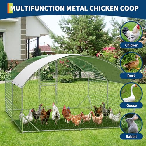 Large Metal Chicken Coop Run, Chicken Run for Yard with Cover, Large Chicken Run, Walk-in Poultry Cage,Chicken Coop for Chickens, 20 Hens, Ducks, Rabbits-9.8'W x 6.5'D x 6.5'H