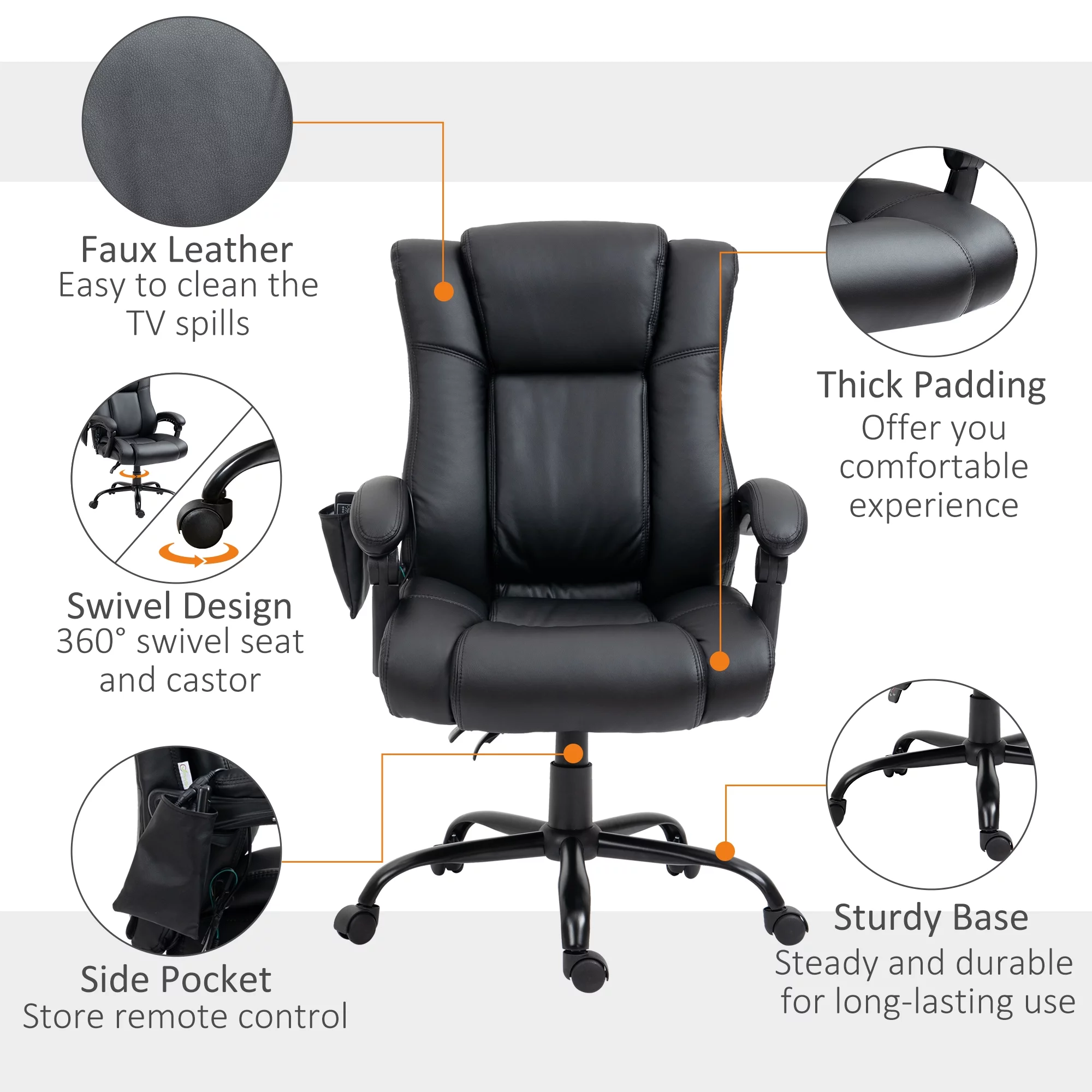 Vinsetto PU Leather Executive Office Chair with Vibration Massage, Black