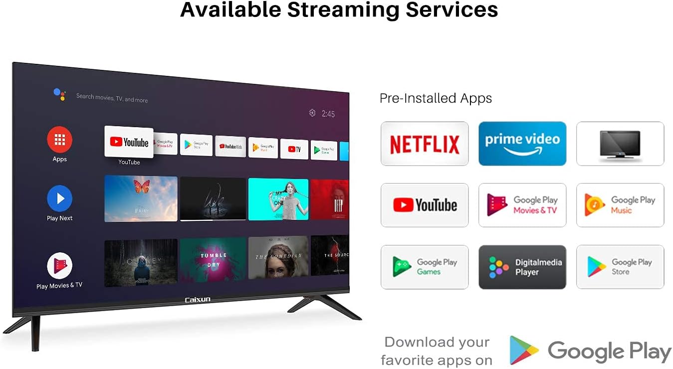 Caixun EC50S1A, 50 inch 4K UHD HDR LED Smart Android TV with Google Assistant (Voice Control), Screen Share, HDMI, USB, Wi-Fi, Bluetooth(2021 Model)