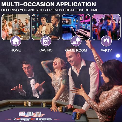 8 Players Poker Table Foldable,50inch Upgraded Folding Octagon Casion Table, Portable Texas Holedem Table w/Stainless Steel Cup Holders, Water-Resistant Cushioned Rail (Brown)