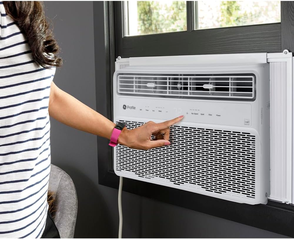 GE Profile Inverter Window Air Conditioner Unit 10,000 BTU with Energy Efficient AC Cooling up to 450 sq ft., Ultra Quiet, SMART Home Capable, Includes Remote and Install Kit, White