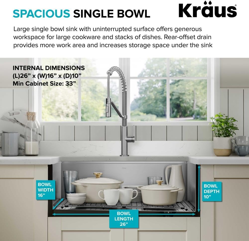 KRAUS Kore 28 Inch Undermount Workstation 16 Gauge Stainless Steel Single Bowl Stainless Steel Kitchen Sink with Accessories, KWU110-28