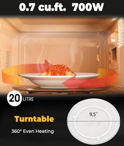 SIMOE Microwave Oven Retro Countertop Compact Microwave Oven, Child Safety Lock, Defrost & Auto Cooking Function, LED Display, Glass Turntable and Viewing Window