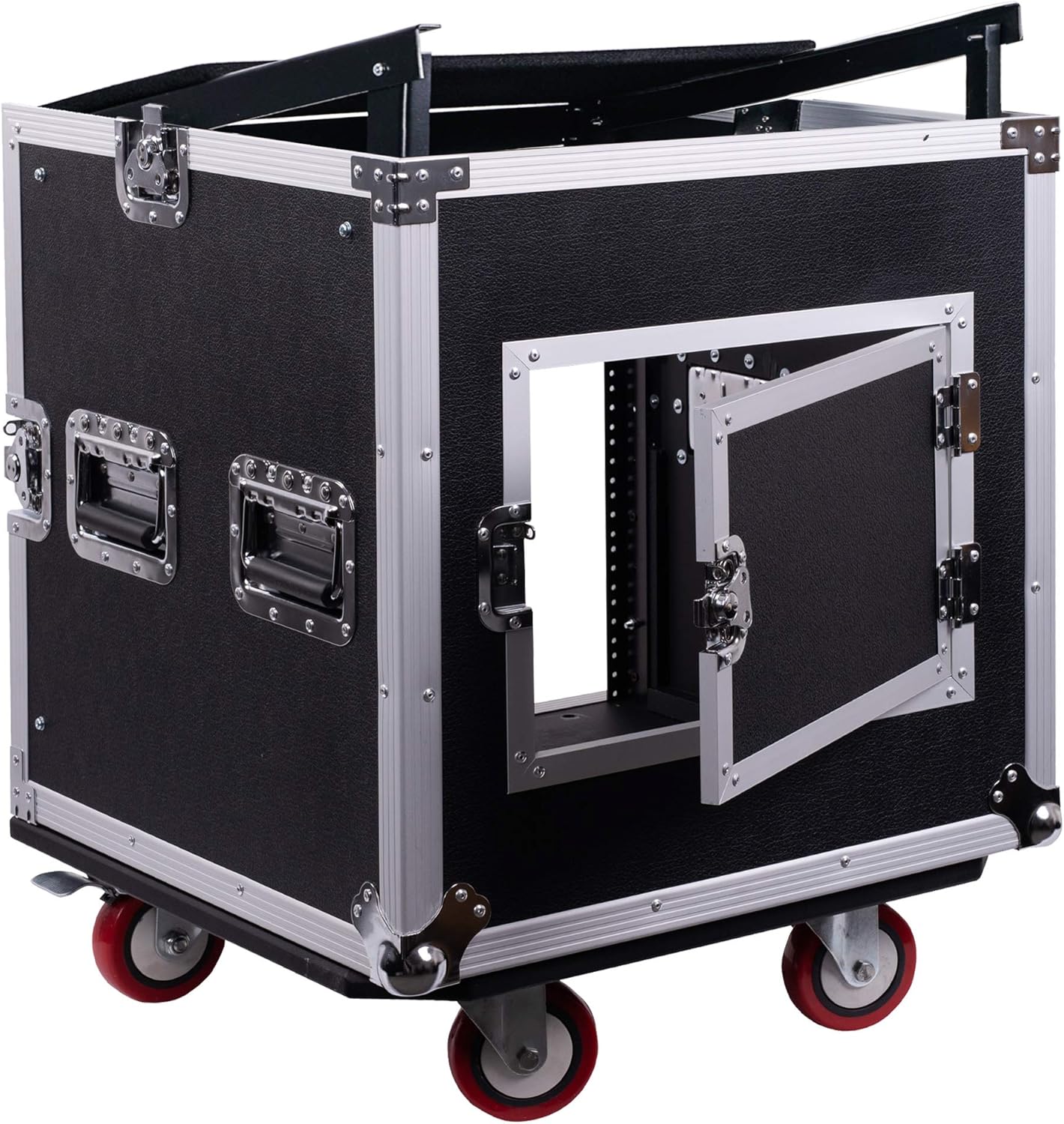 Sound Town 14U PA DJ Rack/Road ATA Case with 11U Slant Mixer Top, 20���� Rackable Depth, DJ Work Table and Casters, 14 Space Size, Pro Tour Grade (STMR-14UWT)