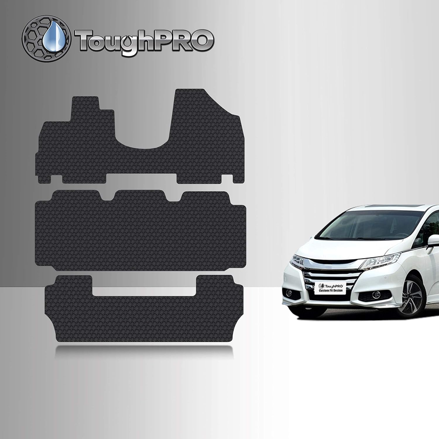 TOUGHPRO Floor Mats Accessories 1st + 2nd + 3rd Row + Cargo Mats Accessories Compatible with Honda Odyssey (8 Seater) All Weather Heavy Duty Black Rubber 2011 2012 2013 2014 2015 2016 2017