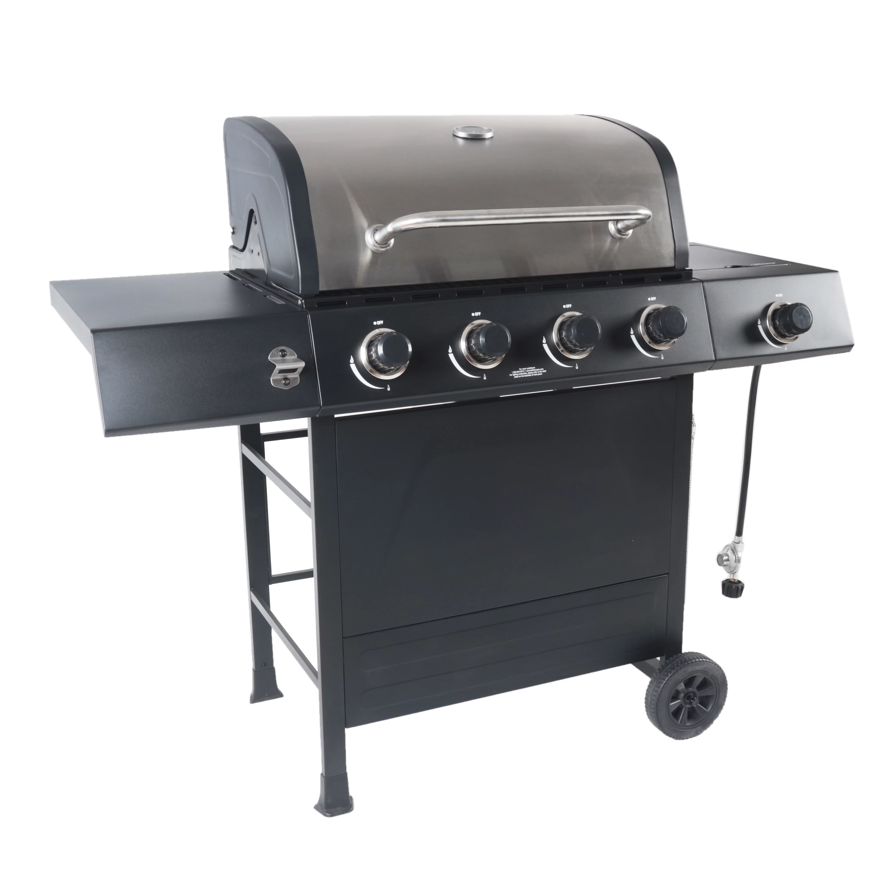 RevoAce 4-Burner Propane Gas Grill with Side Burner, Stainless Steel & Black