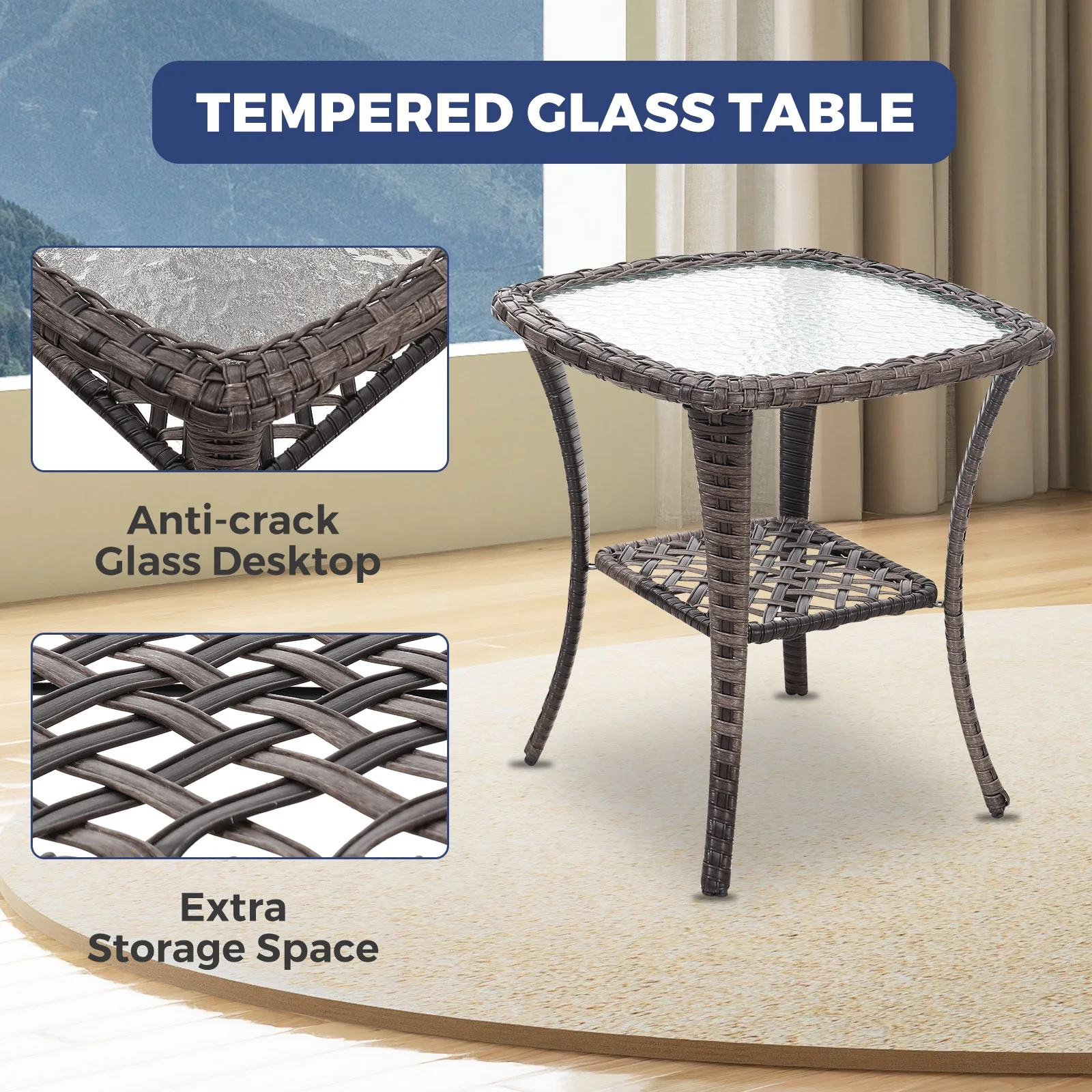 WILOUNGE 3 Pieces Patio Furniture Sets,Outdoor Furniture with Patio Chairs and Glass Side Table, 360°Swivel Rocking Chair Wicker Patio Furniture &Gift for 3 Pieces Rain Cover