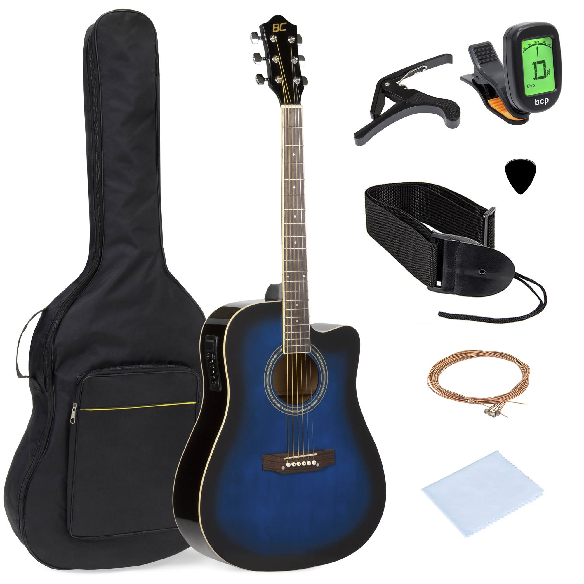 Best Choice Products 41in Full Size Acoustic Electric Cutaway Guitar Set w/ Capo, E-Tuner, Bag, Picks, Strap - Blue - Megean