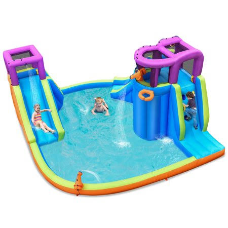 Costway 6 in 1 Inflatable Dual Slide Water Park Climbing Bouncer, Size: Without Blower