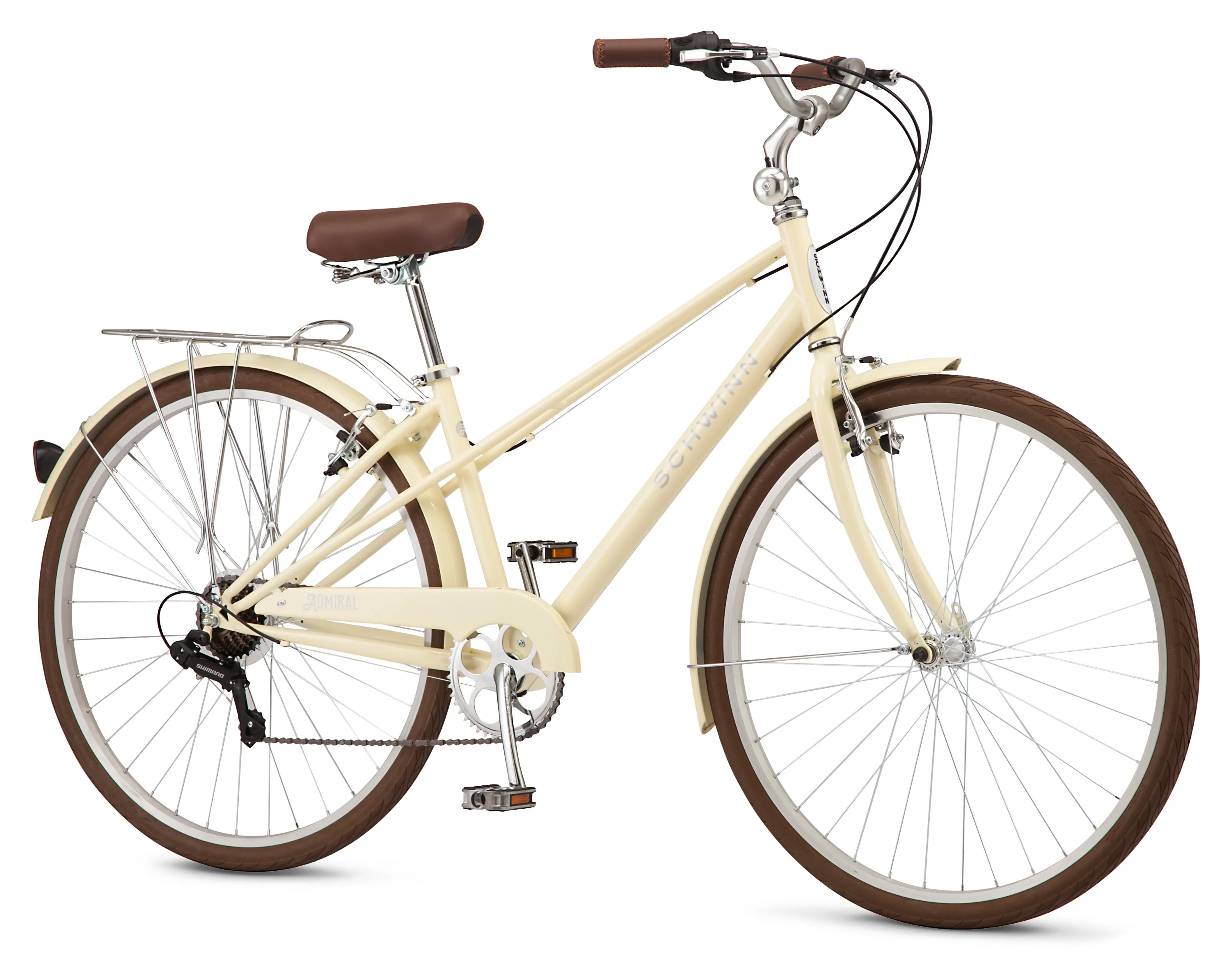 Schwinn Admiral 700c Adult Hybrid Bike, 7 Speed Unisex Bike, Cream