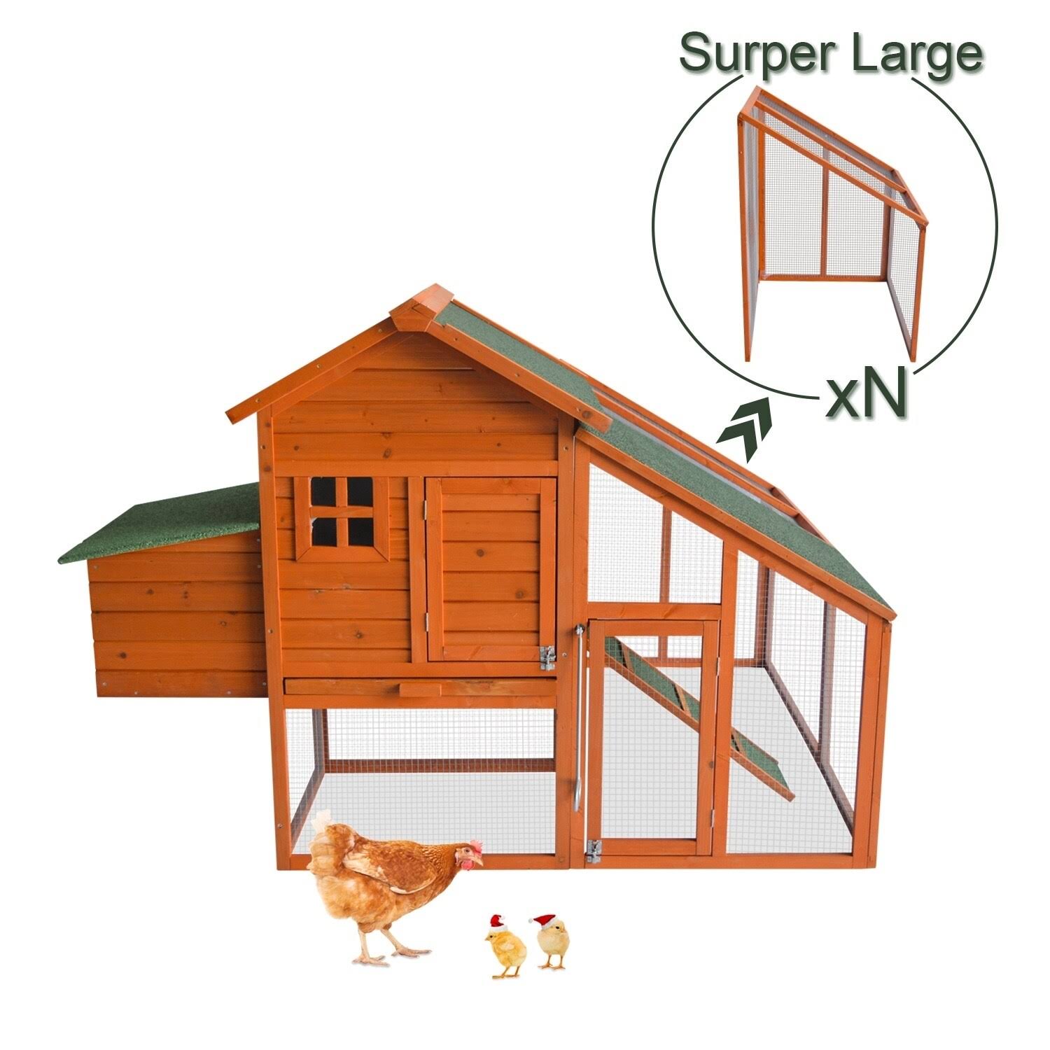 Kinpaw Large Chicken Coop, Wooden Hen House, Customizable Poultry Cage for Small Animals, Bunny Hutch w/ Outdoor Runs - 1pc-outd