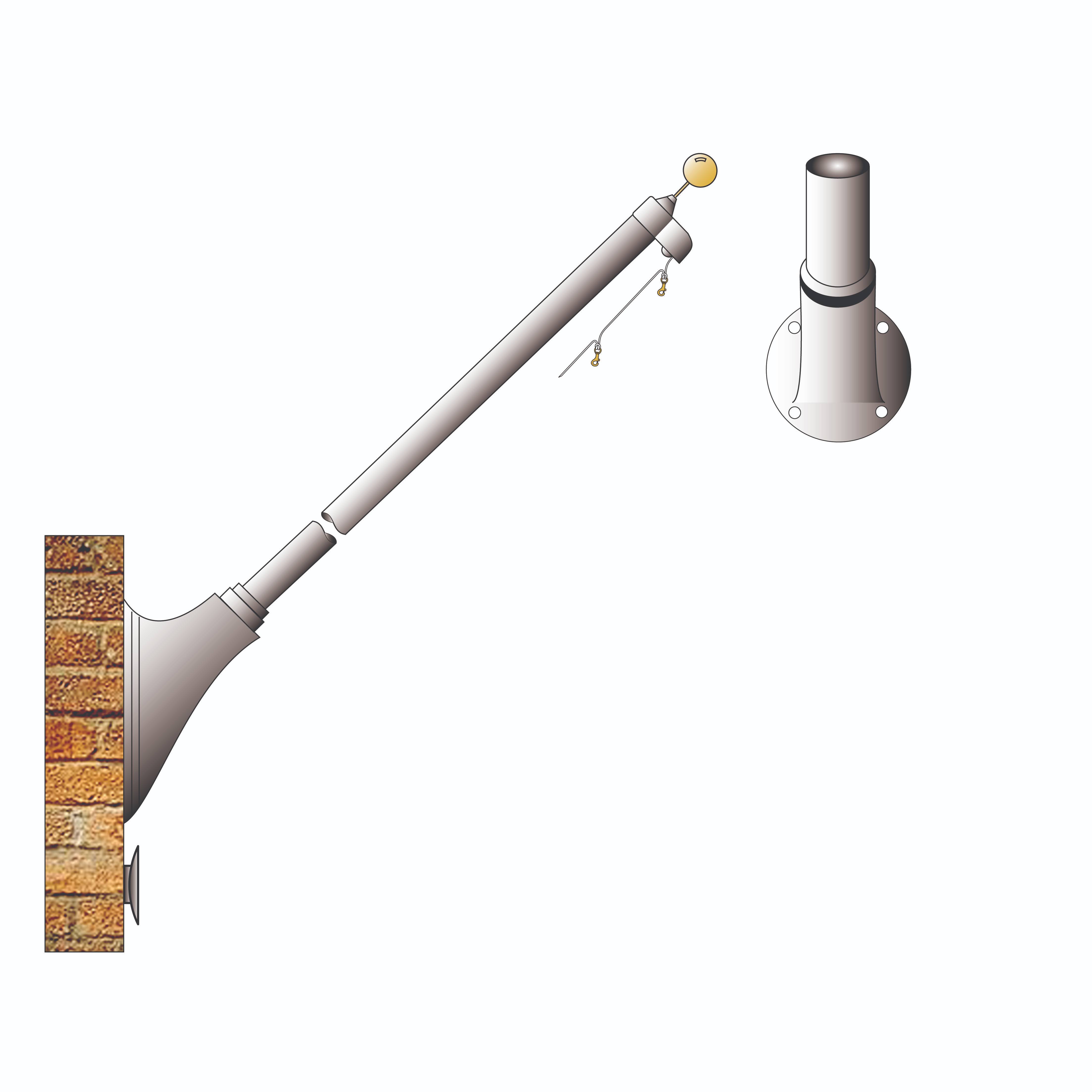 Outrigger Wall Mount Series 8ft Flagpole eCost - Black Finish
