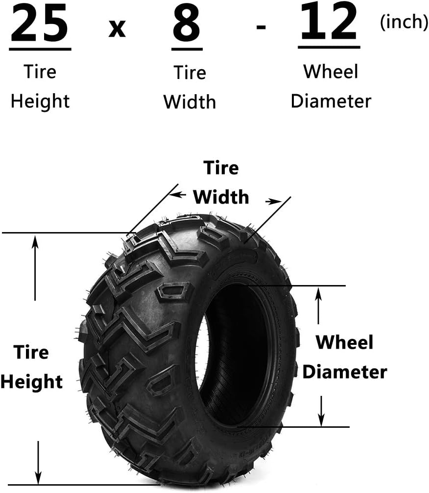 SUNROAD 2PCS 25'' 25x8-12 Front ATV Utility UTV All Trail Tires 25x8x12 6Ply fit 12in Rim
