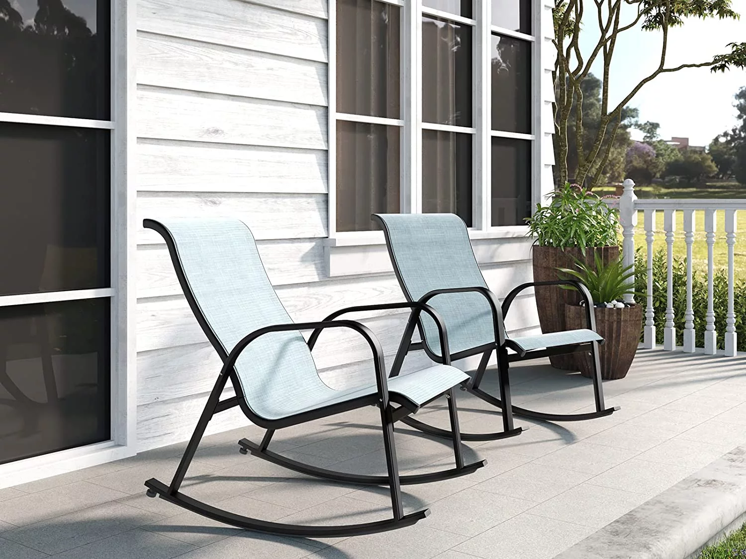 Grand Patio Outdoor Adult Rocking Chair Set of 2 for Porch All-weather Steel Rocker Chair for Patio, Balcony, Garden Deck, Backyard, Blue