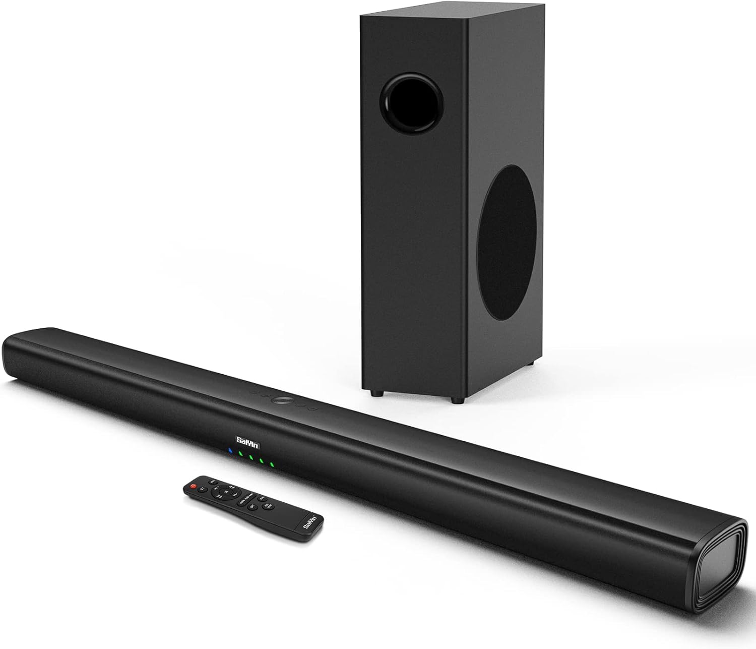 Saiyin Sound Bars for TV with Subwoofer, 100W 2.1 CH Surround Sound System, DSP Home Theater Audio, Bluetooth 5.0/Optical/RCA Connectivity