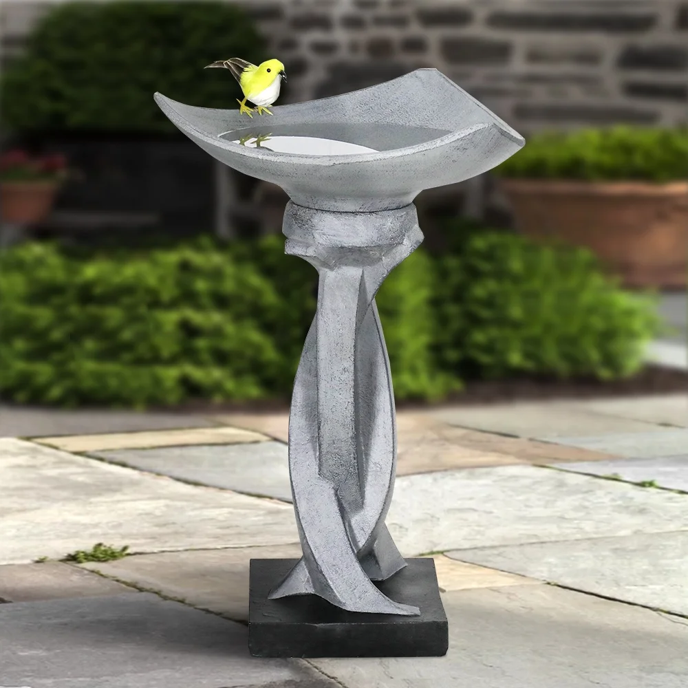 22.8" H Bird Baths for Outdoors- Concrete Tall Bird Bath Stylish with Designed Pedestal for Garden, Patio, Lawn, Backyard - Modern Pedestal Outdoor Garden Birdbath