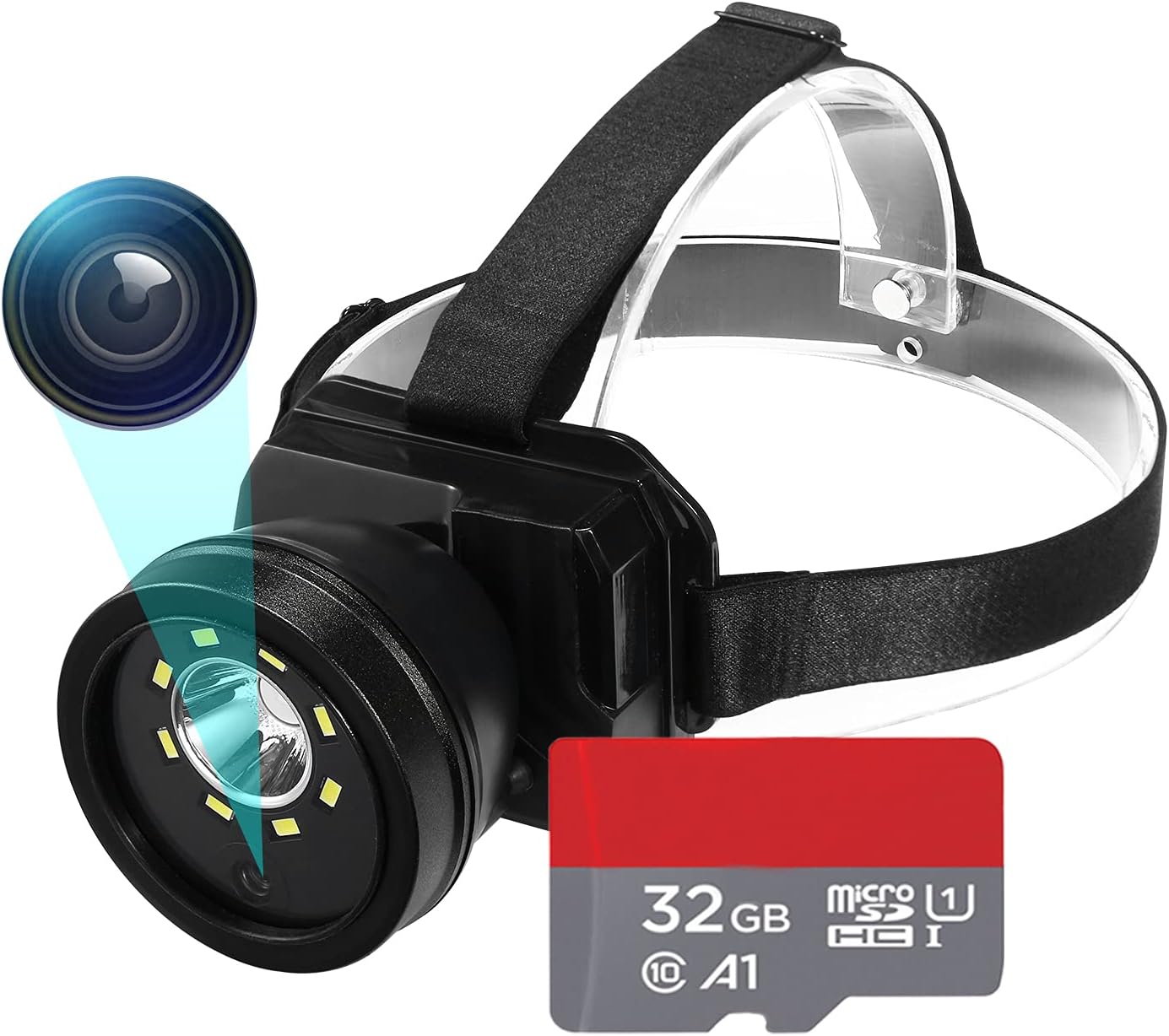 Headlamp Body Camera Built-in 32GB Memory Card with Audio, 1080P Wearable Body Mounted Camera Rechargeable IPX4 Waterproof Night Visionfor, Camping, Hiking, Fishing. (BLack-32GB)