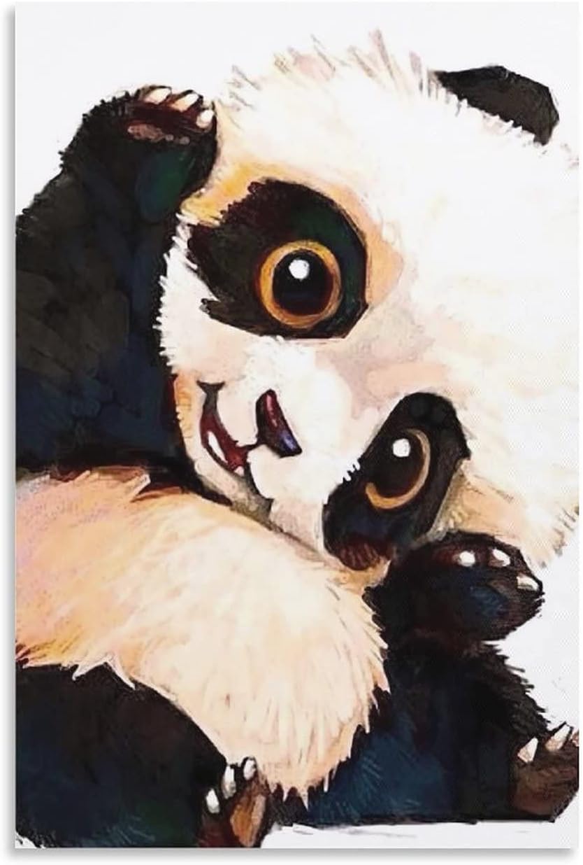 Panda Aesthetic Posters Canvas Painting Cute Posters and Prints Funny Animals Wall Art Home Decor Poster for Kids Room 12x18inch Frameless