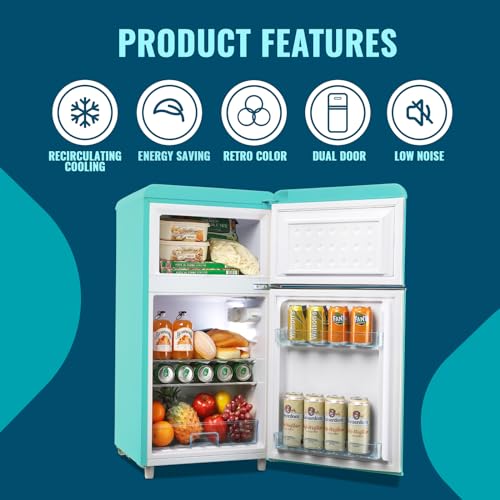 WANAI Compact Refrigerator 3.2 Cu.Ft Classic Retro Refrigerator 2 Door Mini Refrigerator Adjustable Remove Glass Shelves Refrigerator Suitable for Dorm Garage and Office
