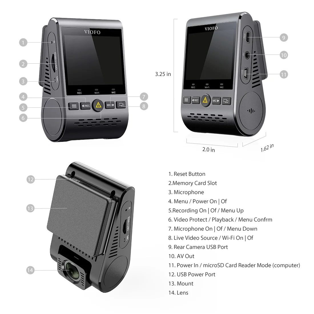 VIOFO A129 Plus Duo | Dashcam Front and Rear | 2K 1440P 60FPS + 1080P 30FPS | GPS Wi-Fi Parking Mode