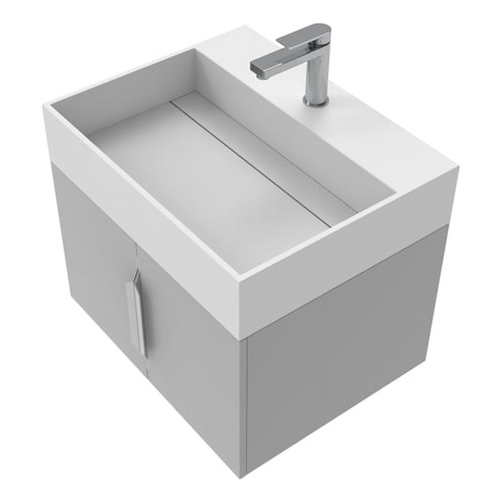 Pemberly Row 36" Gray Wood Floating Vanity w/ White Top & Brushed Nickel Trim