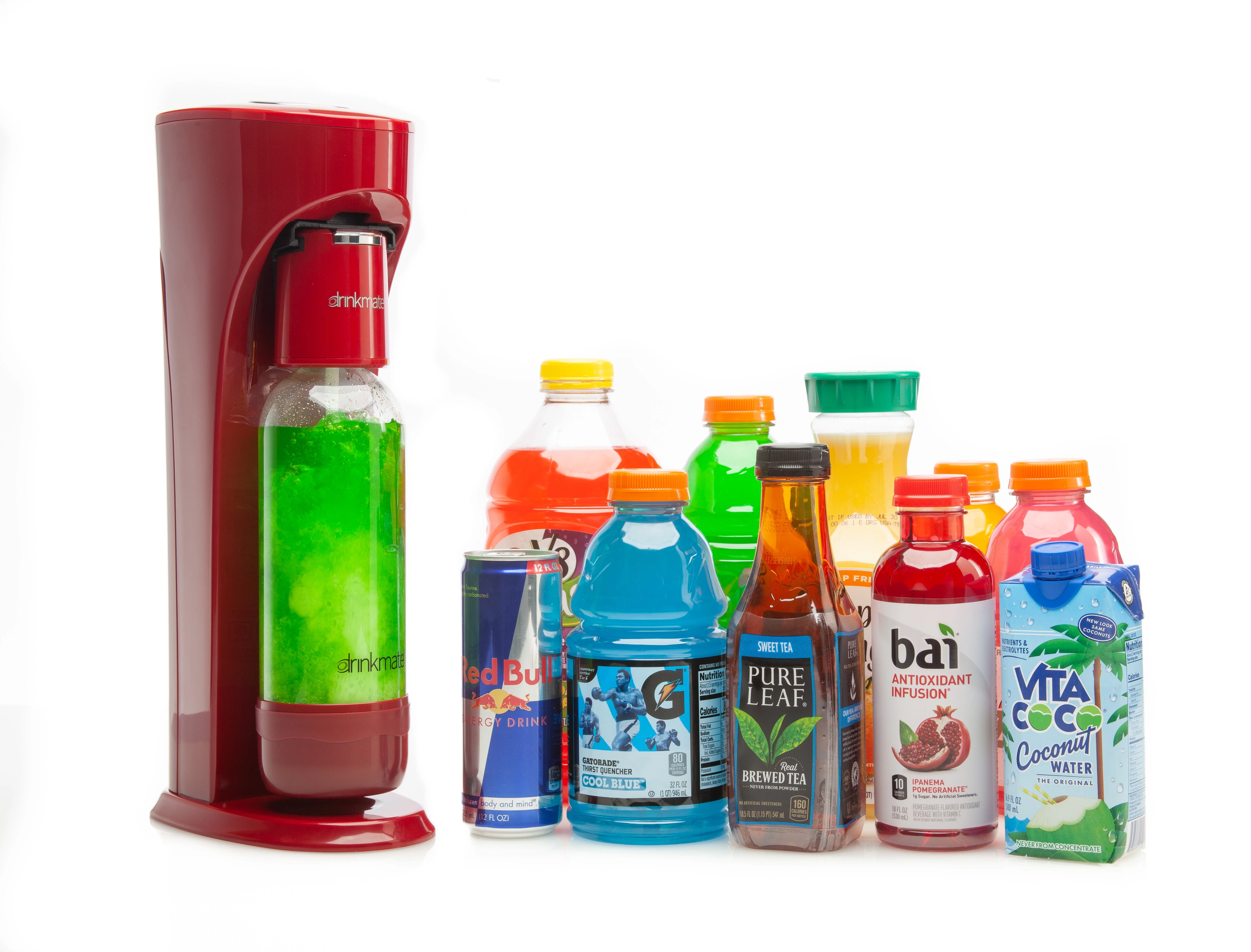 Drinkmate Sparkling Water and Soda Maker Ultimate Bundle, Carbonates Any Drink, Royal Red