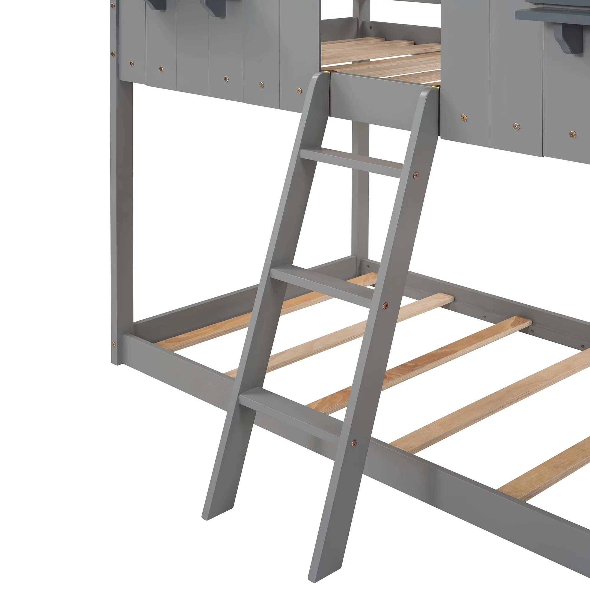 Bellemave Kids Bunk Bed Twin Over Twin, Wooden House Bunk Bed with Roof and Windows, Floor Bunk Beds for Kids Teens Girls Boys, No Spring Box Required (Gray)