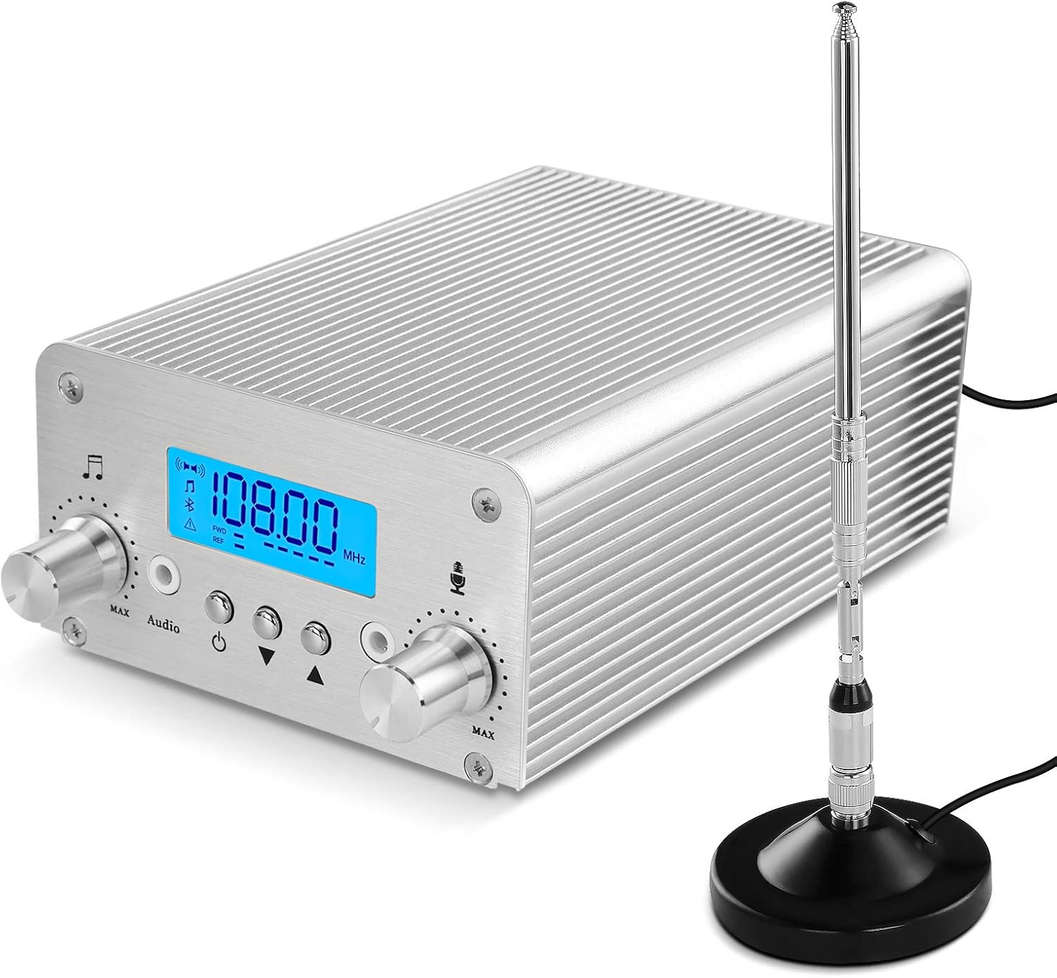 FM Transmitter for Church, APROTII 15W FM Broadcast Transmitter Long Range 1000m, Bluetooth MP3 Broadcast Radio Station 87~108MHz, FM Transmitter for Parking Lot Service, Outdoor Drive-in Movie