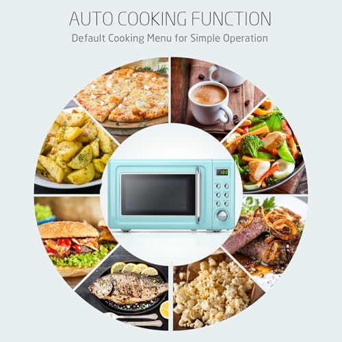 SIMOE Microwave Oven Retro Countertop Compact Microwave Oven, Child Safety Lock, Defrost & Auto Cooking Function, LED Display, Glass Turntable and Viewing Window