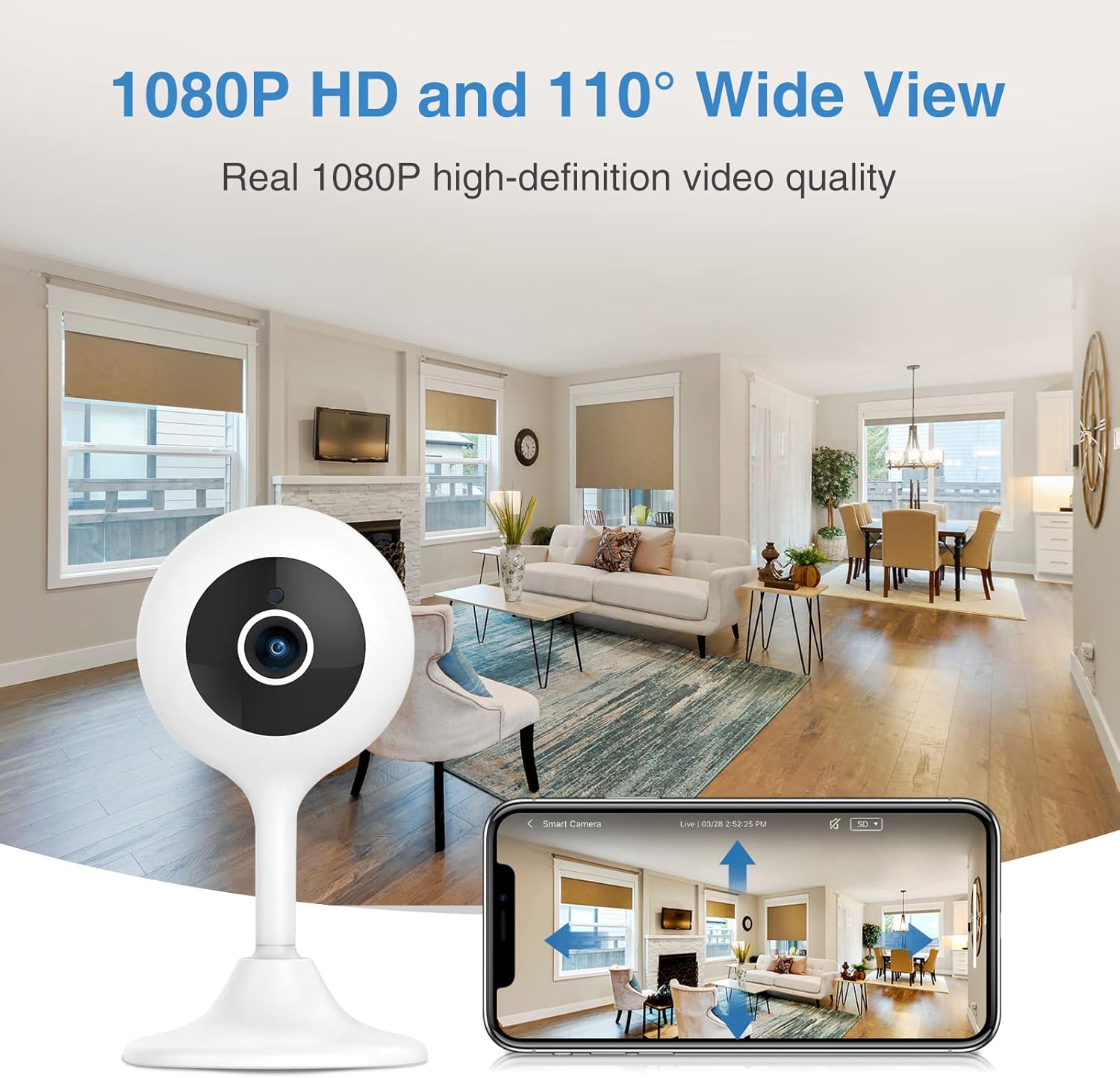 WiFi Camera Indoor, 1080P HD Smart Security Camera with &Night Vision, Motion Detection, Two-Way Audio, Nanny for Baby/Elder/Pet, Home Safety Monitor Controlled by App, Compatible with Alexa, 4-Pack Pack of 2