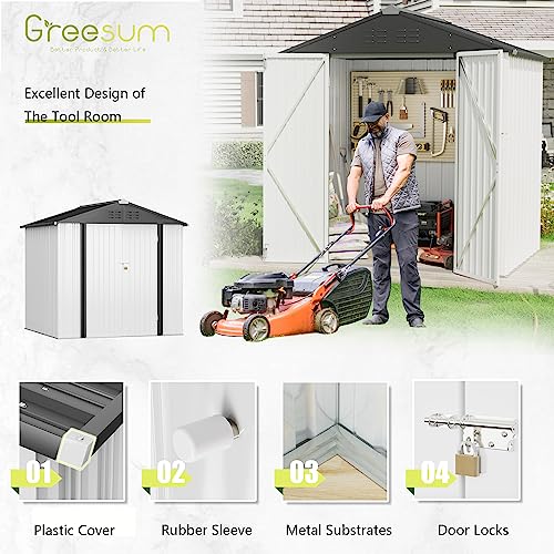 Greesum Outdoor Storage Shed 6 x 8 ft. Utility Tool Shed Metal Storage Garden Shed with Door & Lock for Patio Storage, Brown