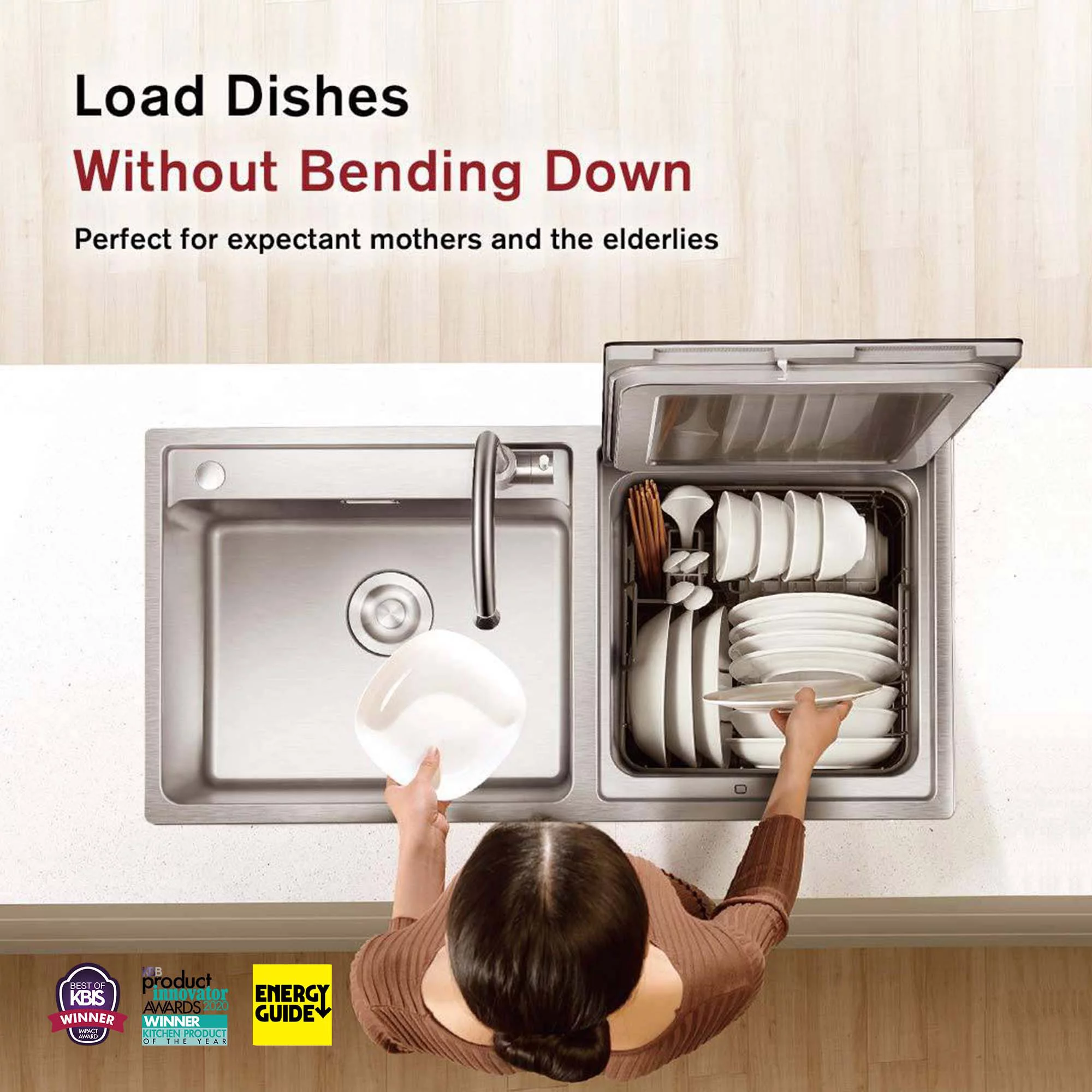 FOTILE SD2F-P3 2-in-1 Counter-top mounted Sink & Dishwasher combination system with heavy dish sanitizing
