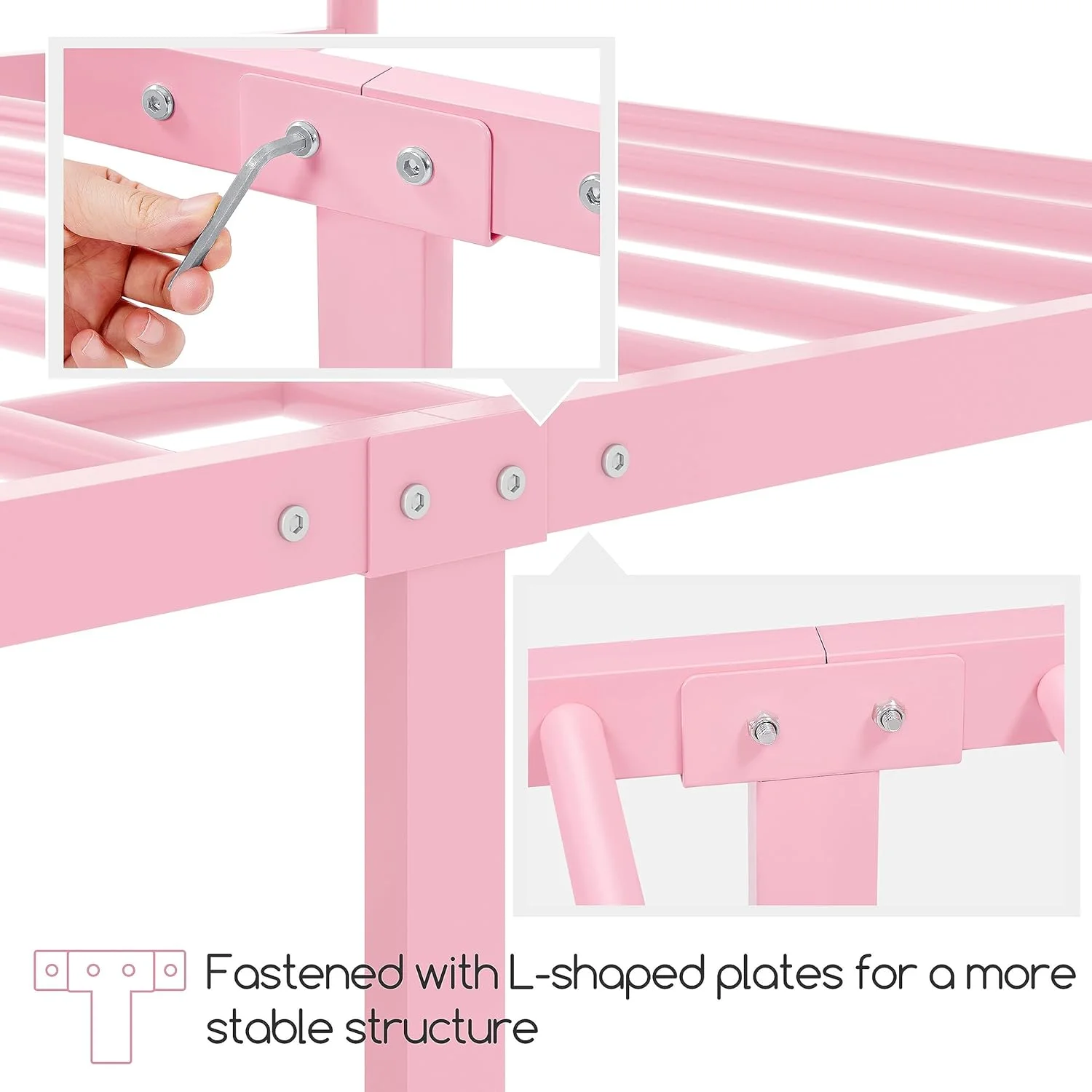 Twin Canopy Bed Frames Metal Platform Bed Frame Four-Poster Canopied Bed Mattress Foundation with Headboard and Footboard Sturdy Slatted Structure Easy Assembly No Box Spring Needed Pink
