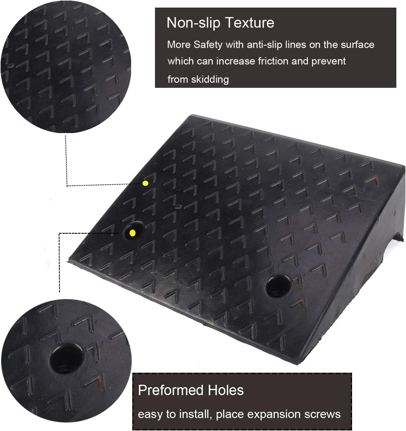 MYOYAY 5.9'' Rise Rubber Curb Ramp Heavy Duty Threshold Kerb Ramp 10 Tons Car Slope Ramp for Loading Dock Bike Vehicle Warehouse Driveway Sidewalk Wheelchair 5.9 x 15.7 x 18.7in (1PC)