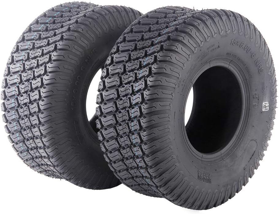 MOTORHOT Pair Turf Tires 4 Ply Lawn Mower & Garden Tractor Tubeless Tire 15X6-6 15x6.00x6 Pack of 2