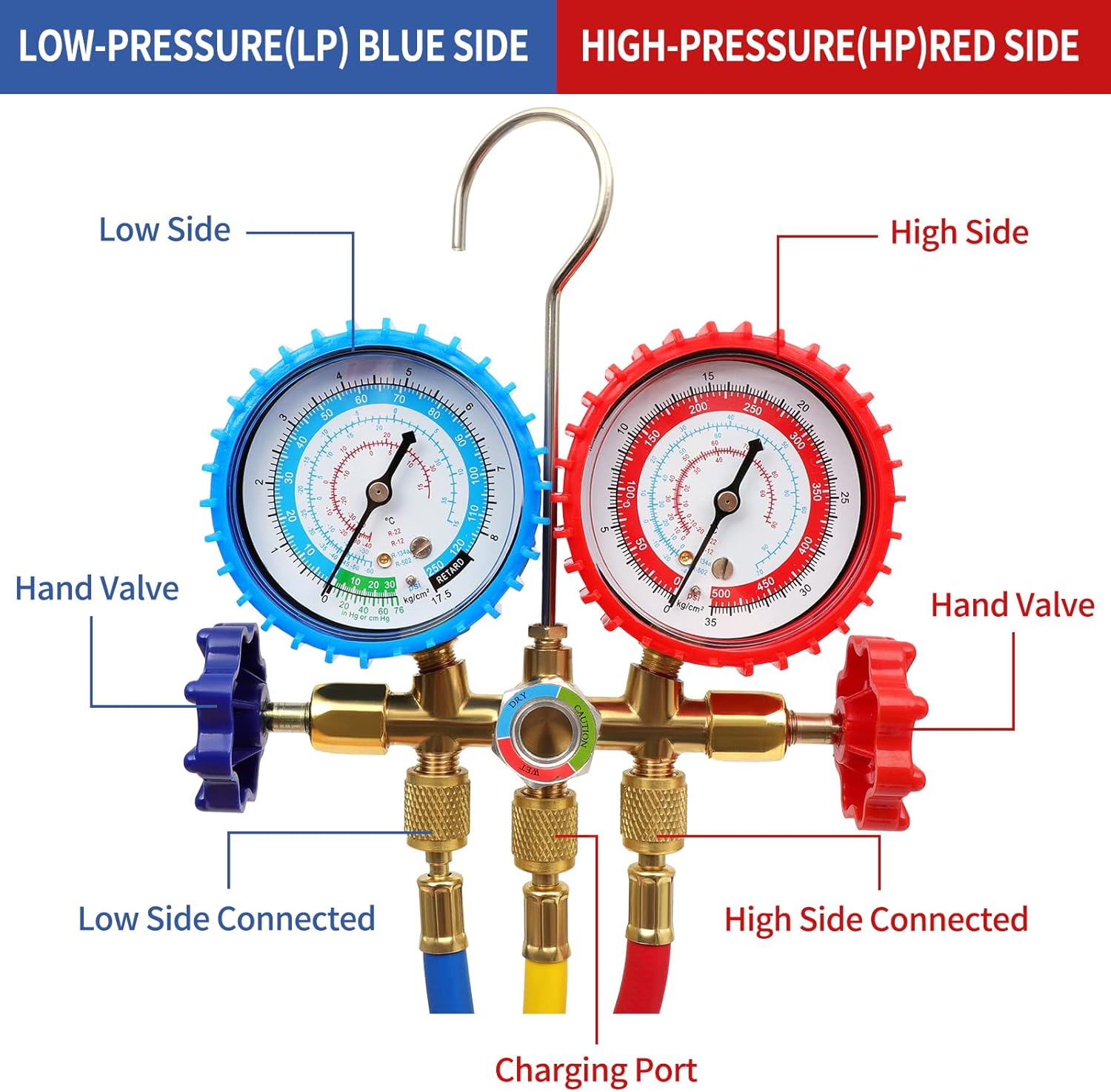 HVAC AC Vacuum Pump Kit 1 Stage Refrigerant Recharging Kit Tools with 4.5CFM 1/3HP for Manifold Gauge Set