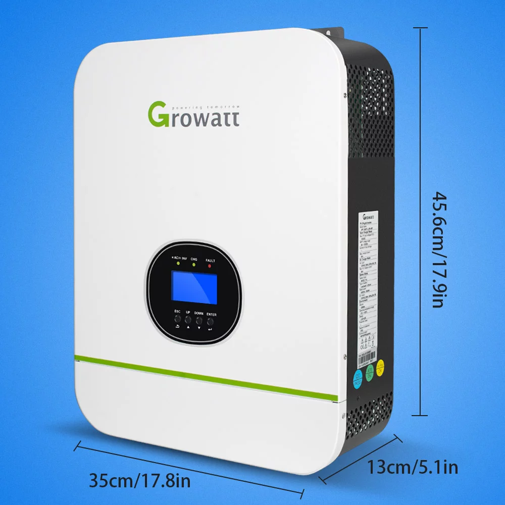 3000W Growatt Solar Inverter Split Phase DC 48V 120VAC Pure Sine Wave Built in MPPT 80A Solar Battery Charger Controller