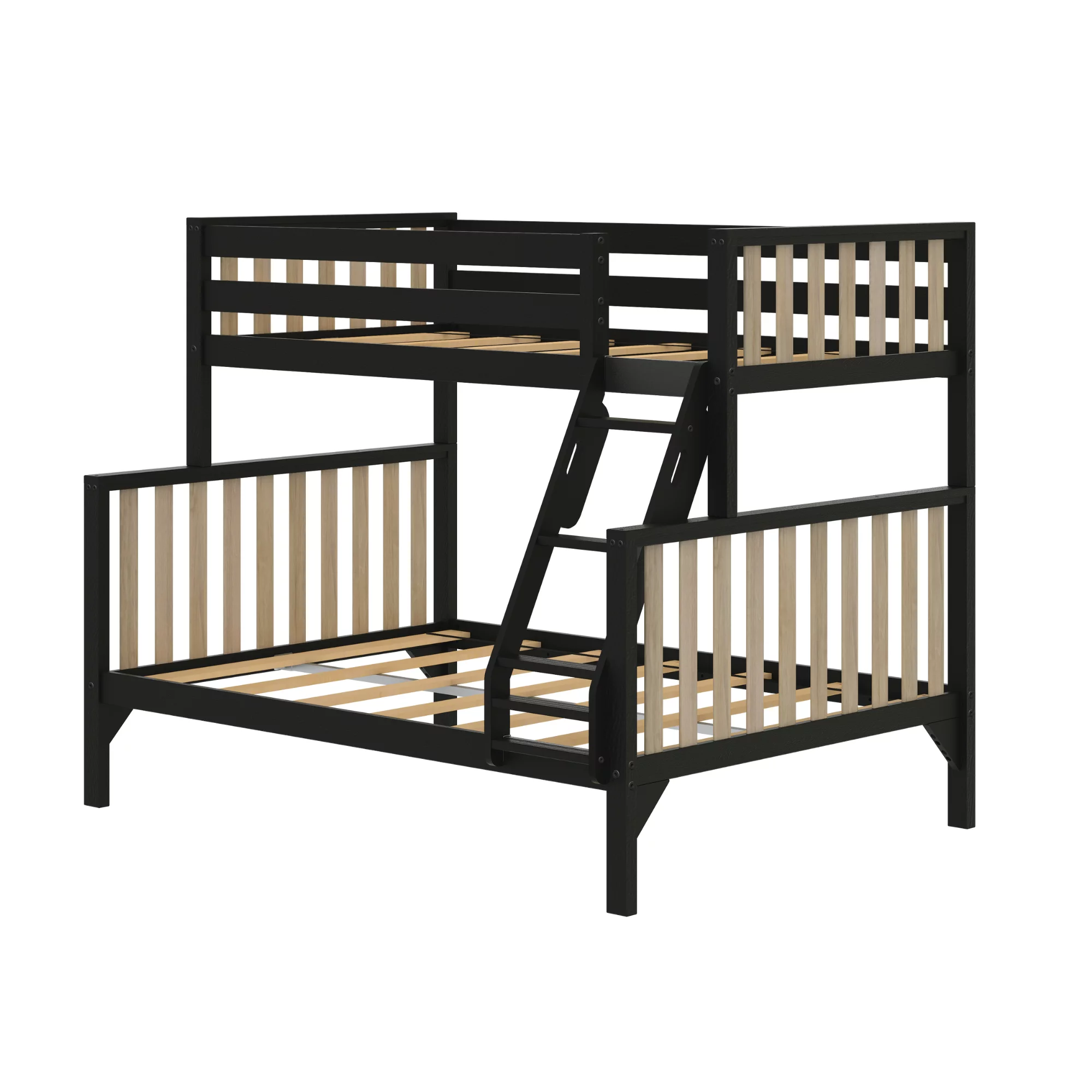Max & Lily Scandinavian Twin over Full Bunk Bed For Kids, Wooden Bunk Beds with Ladder, Black/Blonde
