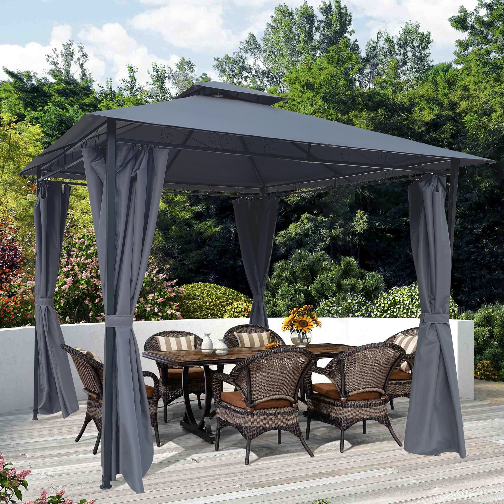 Unique Choice 10 x 10 ft Steel Outdoor Patio Gazebo with Curtain, Gray