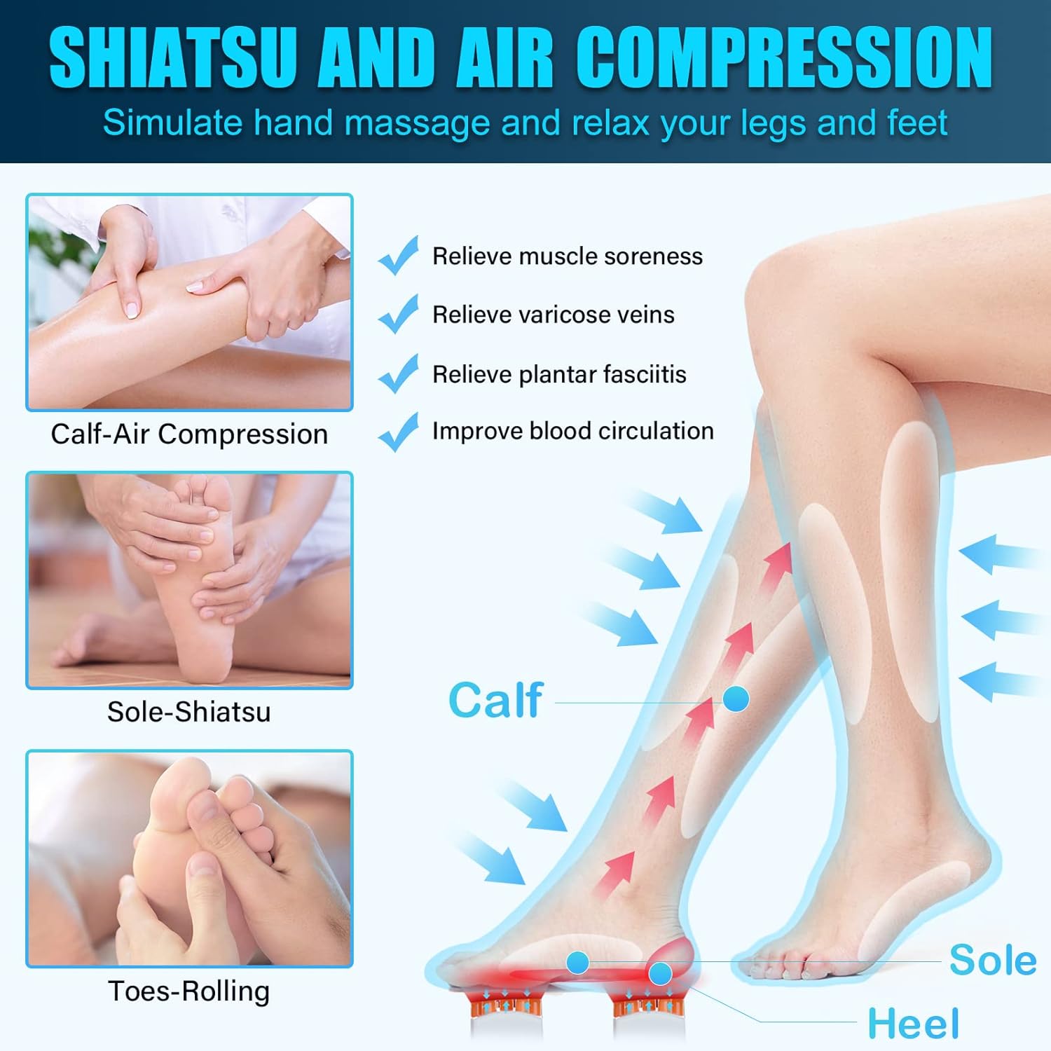 Comrelax Pro Shiatsu-Foot-Massager with Heat, Air Compression Leg Massager for Circulation Calf, Helpful for Pain Relief, Muscles Relaxation, Multiple Massage Modes & Intensities