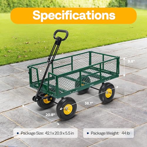 VIVOHOME Garden Cart Steel Heavy Duty 900 LBS Yard and Garden Wagon with 10 inch Tire and Handle Attach to ATV or Tractor Black