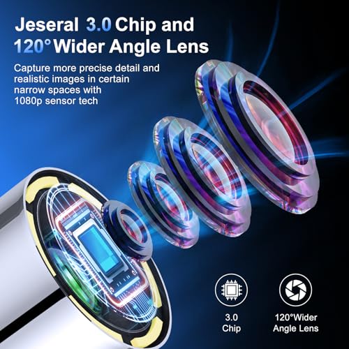360°Articulating Borescope Camera - JESERAL 5" HD 1080P Inspection Camera Screen with 6 Light, Endoscope with 6.2mm IP67 Waterproof Probe, 3X Zoom 4-Way Borescope with Flexible Cable
